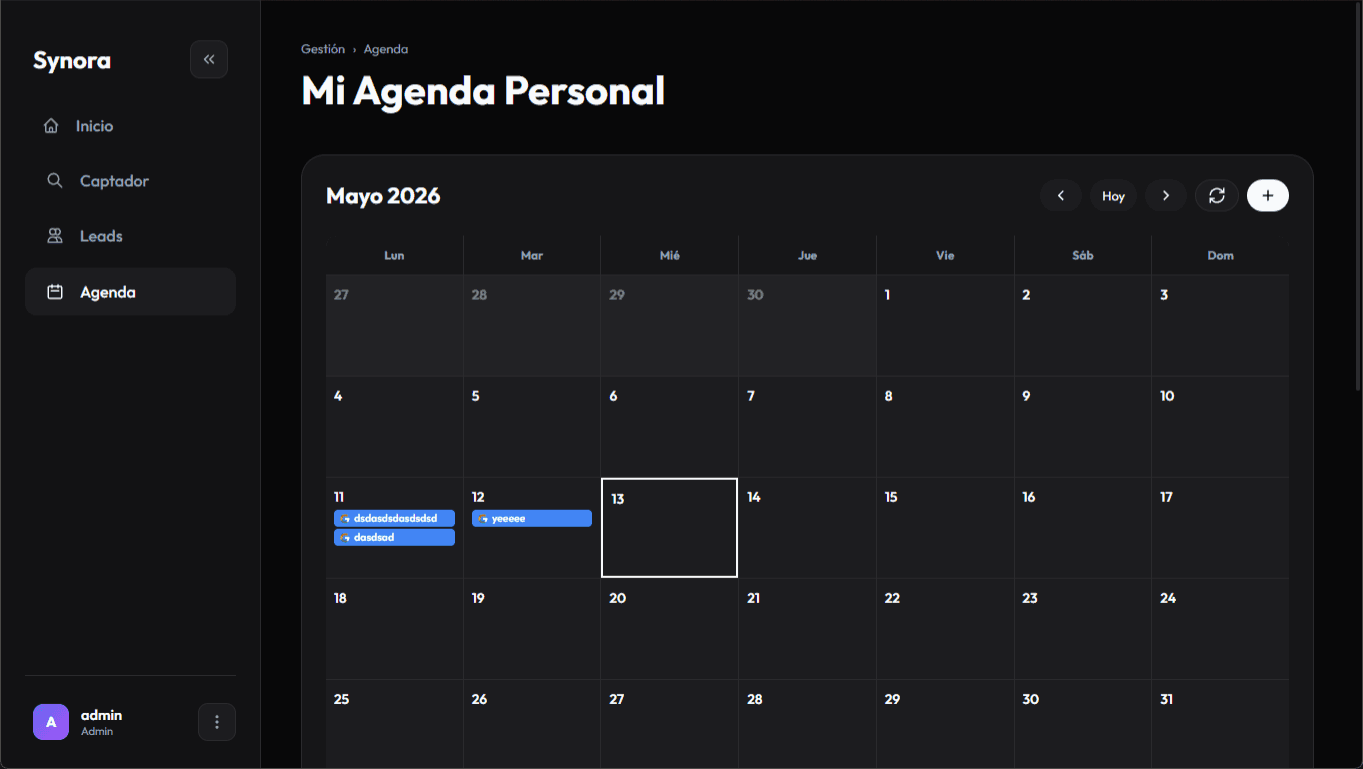 Synora Dashboard Calendar